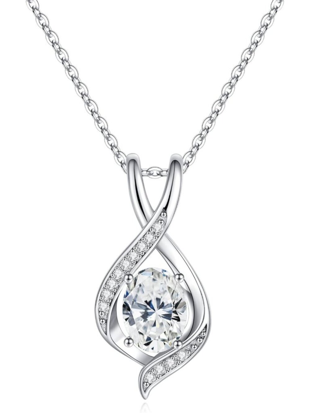 Elegant Oval Birthstone Necklace for Women - 925 Sterling Silver, Sparkling Gift